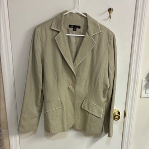 Larry Levine Beige Linen Blend Blazer with White Stitching Sz 12